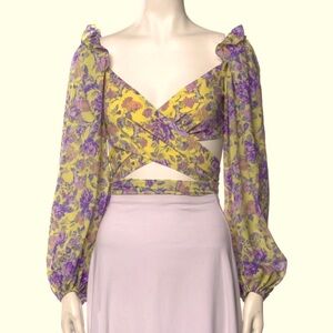 For love and lemons, floral, cropped, long sleeve top size small. NWT
